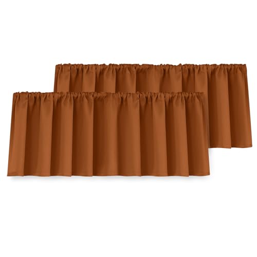 Yakamok 18 Inches Burnt Orange Blackout Curtains Valances for Basement - Room Darkening Rod Pocket Window Valances for Kitchen Windows???2 Panels???Width 52 by Length 18
