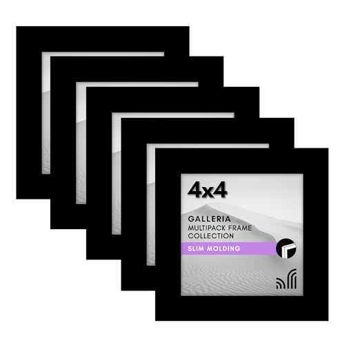 Americanflat 4x4 Picture Frame with Polished Plexiglass - Set of 5 - Galleria Collection - Gallery Wall Frame Set for Tabletop and Wall Display - Black