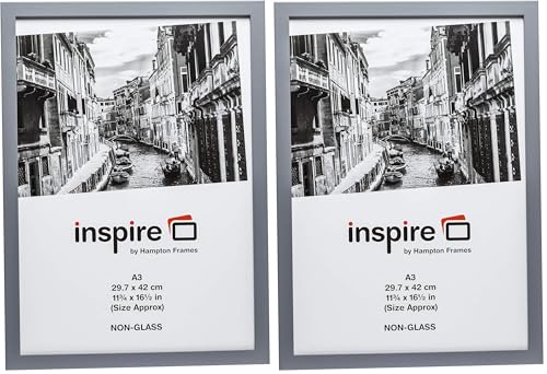 Hampton Frames ZURICH Quality Wood Poster Certificate Photo Frame Acrylic (Non Glass) Grey A3 (30x42cm) ZURA3GRY (Pack of 2)