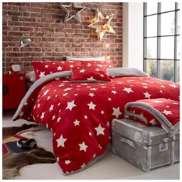 GC GAVENO CAVAILIA Premium Soft & Cosy Warm Thermal Quilt Bed Set, Easy Care Fluffy Fleece Teddy Star Duvet Cover, Red, Double