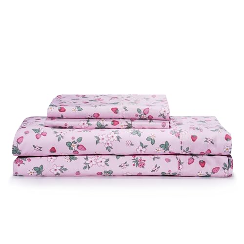 "100% Cotton Printed Full Sheets Set (Pink Floral) 4 Piece - Percale Bed Sheets for Full Size Bed - Deep Pocket Fits 16"" Mattress - Cooling & Breathable Sheets Set"