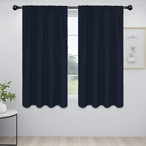 Easy-Going Rod Pocket Blackout Curtains for Bedroom, Room Darkening Window Curtains for Living Room, Thermal Insulated Noise Reduction Solid Window Drapes, 2 Panels(42x63 in, Navy)