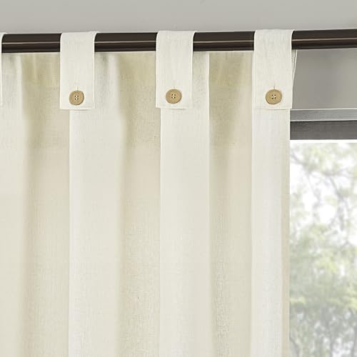 "Archaeo Cotton Blend Button Tab Top Curtain, 40"" x 84"", Cream"