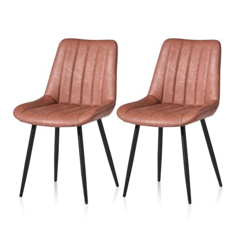 TUKAILAi Faux Leather Dining Chairs Set of 2, Metal Legs, for Dining Room