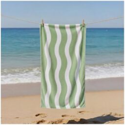 GC GAVENO CAVAILIA Wavy Stripe Beach Towels - Soft Microfibre Pool Towel, Highly Absorbent & Sand-Free - Lightweight Travel Beach Towel Quick Dry for Women & Men - (70 x 152 Cm) - Sage Green