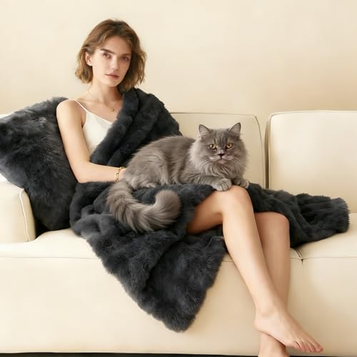 Keenstone Luxury Faux Fur Electric Heated Throw Blanket UK - 9 Heat Settings, 10-Hour Timer, Overheat Protection & OEKO-TEX Certified, Soft Fluffy for Family, Couch, Bed, All Seasons Home Relaxation