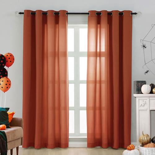 L.Z.E Privacy Curtains 96 Inches Long 2 Panels Set, Burnt Orange Light Filtering Curtains for Living Room Bedroom Doorway Divider, Non-See-Through Window Panels Grommet Top