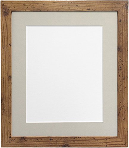 "FRAMES BY POST 25mm wide H7 Rustic Oak Picture Photo Frame with Light Grey Mount 30""x20"" for Pic Size A2 (Plastic Glass)"