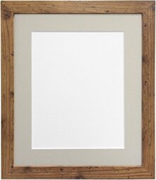 "FRAMES BY POST 25mm wide H7 Rustic Oak Picture Photo Frame with Light Grey Mount 30""x20"" for Pic Size A2 (Plastic Glass)"