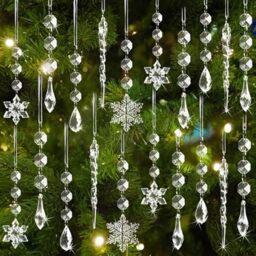 80pcs Christmas Tree Decoration Crystal Ornaments - Acrylic Christmas Snowflake Ornaments Icicle Drop Crystal Hanging Ornaments for Xmas Christmas Tree Winter Wonderland Holiday Frozen Party Decor