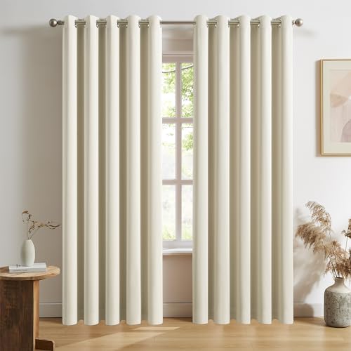 DUALIFE 90 Inch Curtains Cream Beige, Vertical Window Drapes for Bedroom, 60 Inch Wide Room Darkening Curtains for Living Room,Grommet Top 60x90 Inches Long, 2 Panels