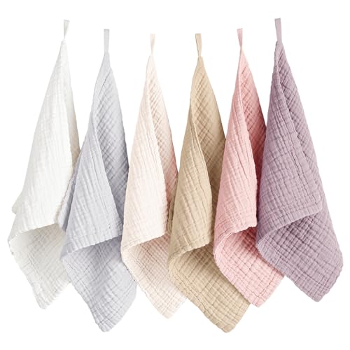 Konssy 6 Pack Face Towels, Soft Face Cloths for Washing Face, Cotton Face Towels for Sensitive Skin, Women, Face Makeup Remover, Reusable, Absorbent