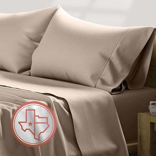 "Comfy Sheets 100% Cotton 600 Thread Count Taupe Extra Long Staple Cotton Flat Sheet Fits Mattresses with 16"" Deep Pocket Satin Weave Soft Cotton 4 Piece Bedding Set"