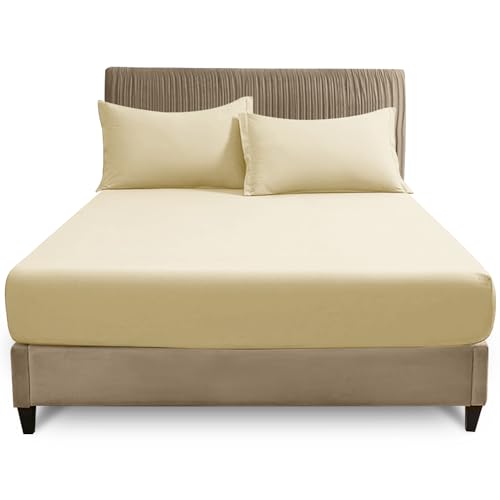 GC GAVENO CAVAILIA King Size Fitted Sheet - Deep 25cm Polycotton Bed Sheet - Breathable & Smooth Easy Care Bedding with Elastic Corners - Cream Mattress Sheet - 150 x 200 cm