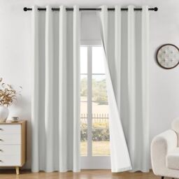 Joydeco 100% Blackout Curtains for Bedroom, Black Out Curtains 72 Inch Long, Ivory White Curtains for Living Room Window Thermal Insulated Drapes(W52 x L72 Inch, Ivory)