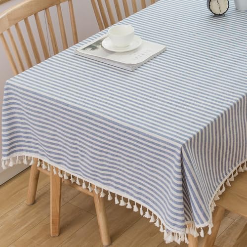 "TruDelve Square Tablecloth 70 x 70 Blue Striped Boho Cloth Tablecloths Summer Outdoor Tablecloth for Picnic Table Cover (Blue,70""x70"",Square)"
