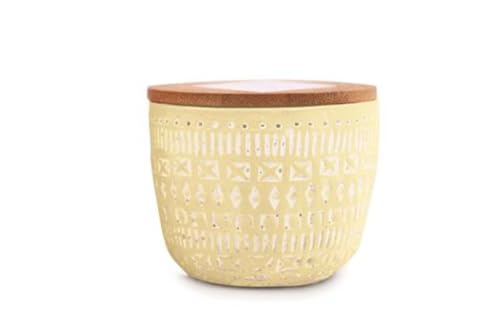 Paddywax Scented Candles Desert-Inspired Sonora Range Candle in Reusable Etched Concrete Pot with Wooden Lid, 85g, Fresh Meyer Lemon
