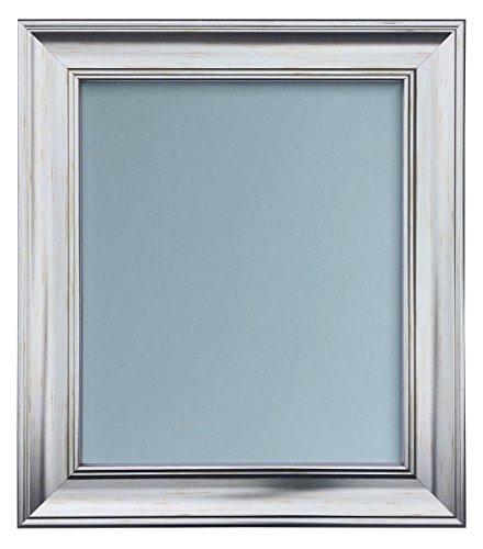 Scandi Distressed Silver Picture Photo frame with Blue Backing Board 8 x 8 inch