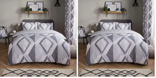 Sleepdown Large Diamond Geometric Grey Reversible Duvet Cover Quilt and Pillow Case Bedding Set Soft Easy Care-Single (135cm x 200cm), Polycotton (Pack of 2)