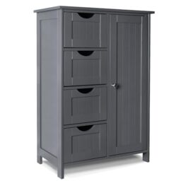 VOUNOT® Bathroom Floor Storage Cabinet, Freestanding Storage Unit with Adjustable Shelf, 4 Drawers & Door, for Bedroom, Kitchen, Living Room, Entryway, Grey