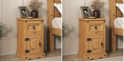 Corona 1 Door 1 Drawer Bedside Table Cabinet Mexican Solid Pine (Pack of 2)