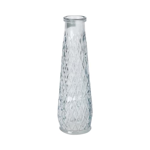 Homéa, Soliflore Glass Relief Diamond Diameter 6.5 x Height 22 cm Sky Blue