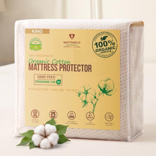 Organic Cotton Cooling Mattress Protector ??? Certified Organic Percale Cotton (OCS Blended Certified) ??? Waterproof Breathable ??? Deep Pocket ??? Soft Natural Comfort (King)