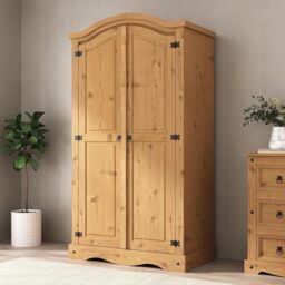 Corona Wardrobe 2 Door with Arched Top Solid Pine Wood with Hanging Rail and Shelf for Bedroom