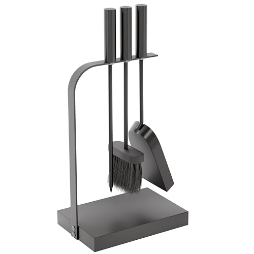 Fire Vida 4 Pieces Aston Fire Companion Set, Black Fireside Fireplace