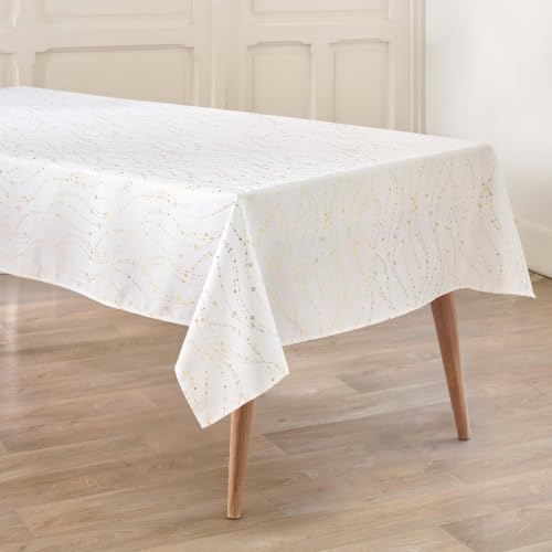 Douceur d'Int??rieur, Lumia Rectangular Tablecloth, 150 x 240 cm - White Stain Resistant Wrinkle Free Metallic Print Christmas Hemmed Finish Easy Clean Dining Kitchen