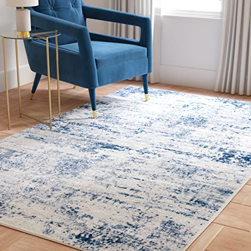 Safavieh Modern Rug for Living Room, Dining Room, Bedroom - Amelia Collection, Short Pile, in Ivory and Blue, 91 X 91 cm