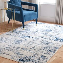 Safavieh Modern Rug for Living Room, Dining Room, Bedroom - Amelia Collection, Short Pile, in Ivory and Blue, 91 X 91 cm