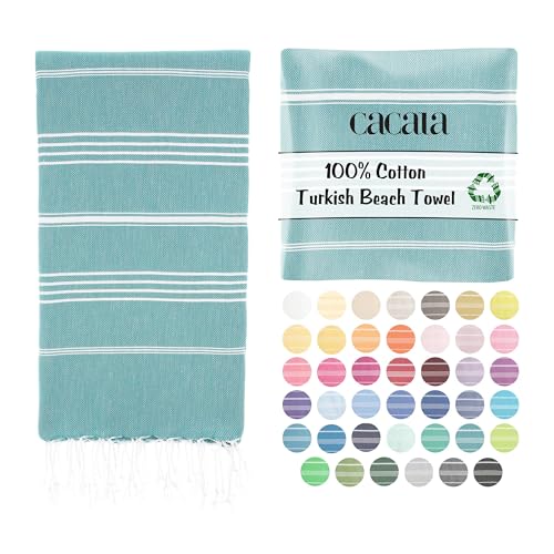 "Cacala Turkish beach towel quick dry and lightweight Best for bath, gym, yoga, swimming and camping, Aqua, 37"" x 70"""
