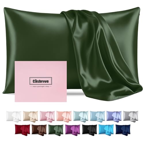 Mulberry Silk Pillowcase for Hair and Skin - Soft Breathable Smooth Both Sided With Zipper - Beauty Sleep Pillow Case for Gift (Standard, Green)