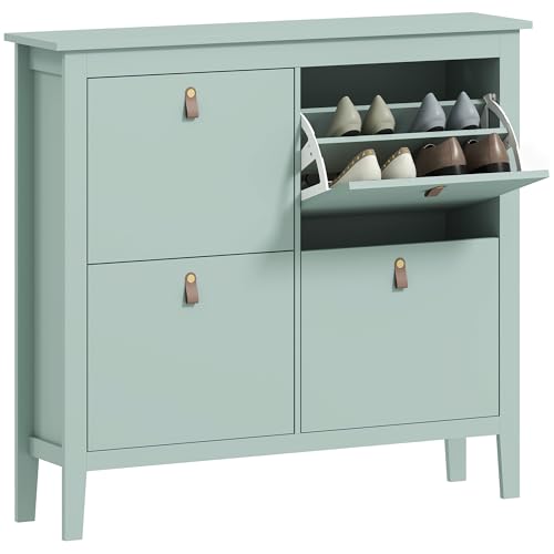HOMCOM 4 Drawer Shoe Cabinet with Flip Doors, Narrow Shoe Storage Cabinet with Removable and Adjustable Shelves, 20 Pairs Footwear Cupboard for Hallway, Entryway, 105 x 24 x 95.5 cm, Green