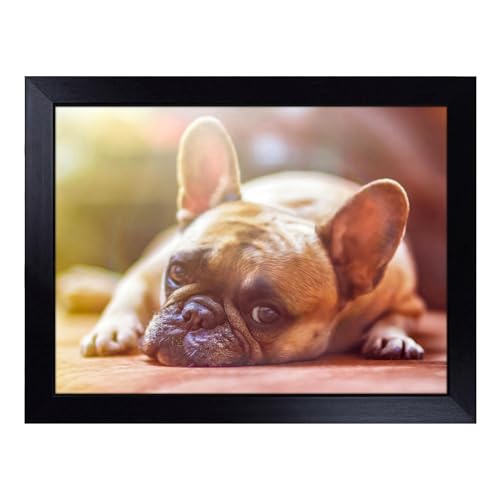 Lap Tray with Bean Bag Cushion, Resting French Bulldog Dog - Handmade in the UK, Raised Wooden Edge, Padded Cushion, Heat-Resistant Wipe-Clean Surface, for Meals, Laptops and Crafts