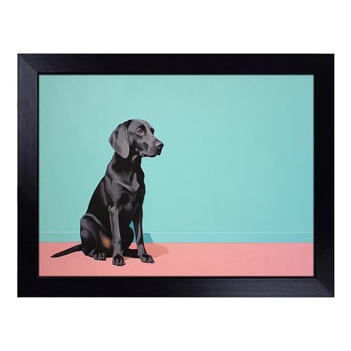 Lap Tray with Bean Bag Cushion, Labrador Retriever Minimalism - Handmade in the UK, Raised Wooden Edge, Padded Cushion, Heat-Resistant Wipe-Clean Surface, for Meals, Laptops and Crafts