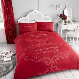 Gaveno Cavailia Luxurious GOOD NIGHT Bed Set with Duvet Cover and Pillow Cases, Polyester-Cotton, Red, King