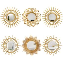 Namalu 6 Pcs Sunburst Mirror for Wall Decor, Small Circle Sun Espejos Decorative Mirror Hanging for Art Entryway Home Decor Bathroom Bedroom Living Room(Elegant,Gold)