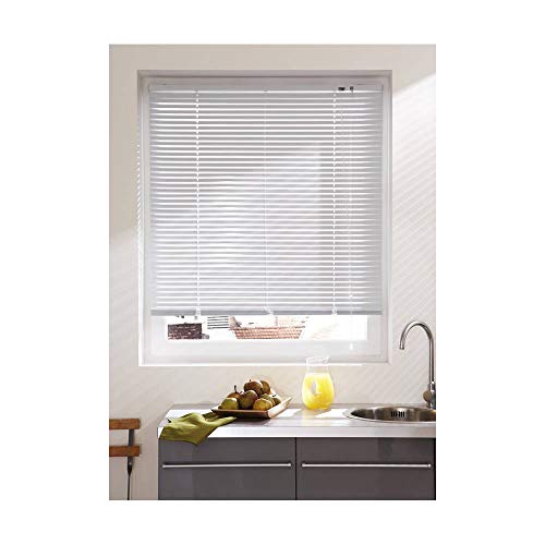 madecostore Venetian Blind Aluminium White – L 150 x H 175 cm – Self-Locking Mechanism – Slats 25 mm