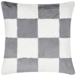 furn. Heya Home Cozee Check Faux Fur Cushion Cover – Ultra-Soft Checkerboard Design (Slate Blue – 50 x 50 cm, Pack of 1)