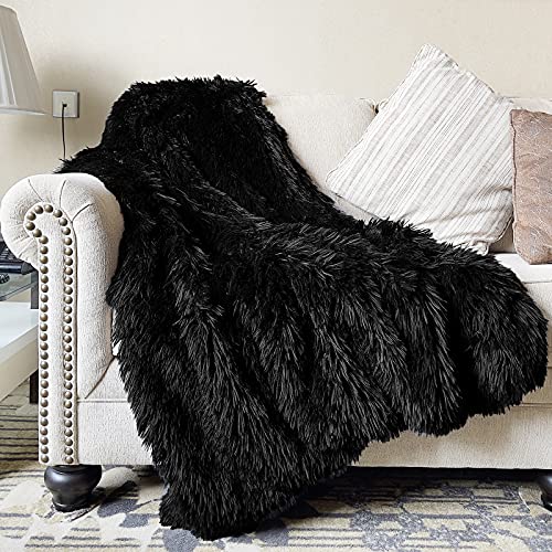 "JONIYEAR Extra 2.8"" Long Hair Fluffy Faux Fur Throw Blanket 50"" x 60"", Luxury Soft Decorative Fuzzy Furry Blanket for Couch, Cozy Plush Shaggy Blankets for Sofa Bed, Cutey Lovely Blanket for Pet,Black"