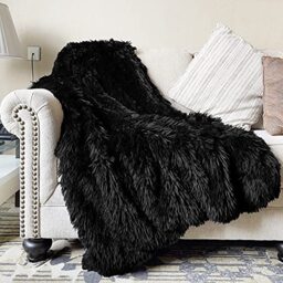 "JONIYEAR Extra 2.8"" Long Hair Fluffy Faux Fur Throw Blanket 50"" x 60"", Luxury Soft Decorative Fuzzy Furry Blanket for Couch, Cozy Plush Shaggy Blankets for Sofa Bed, Cutey Lovely Blanket for Pet,Black"
