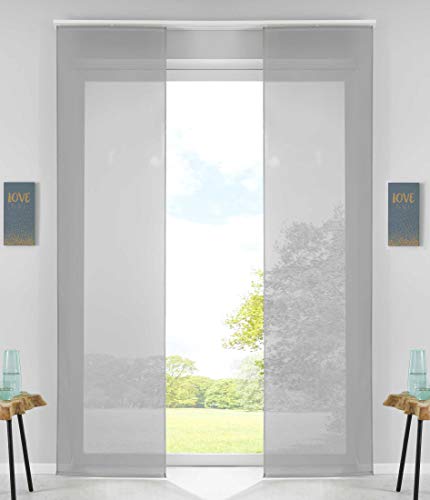 Gardinenbox Set of 2 Sliding Curtains, Panel Curtains, Complete with Panel Weighing Bar, 100% Polyester, Grey, H x W 245 x 60 cm