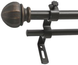 "Decopolitan Facet Ball 5/8"" Double Curtain Rod Set, 26 to 48 Inches, Vintage Bronze"