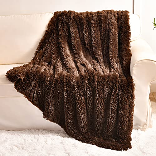 "YUSOKI Brown Faux Fur Throw Blanket,2 Layers,50"" x 60"", Soft Fuzzy Fluffy Plush Furry Comfy Warm Blanket for Men Couch Bed Chair Sofa Bedroom Gift"
