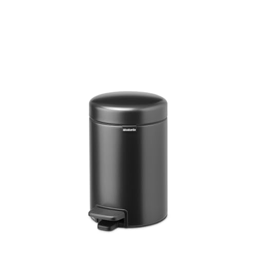 Brabantia NewIcon Small Bathroom Bin with Lid 3L - Odour-Proof Pedal Bin with Removable Inner Bucket for Bathroom, Toilet, or Small Spaces - Confident Grey