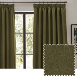 furn. Dawn Textured Blackout Pencil Pleat Curtains – Thermal Lined Pair (Green - Width 229 x Drop 183cm)