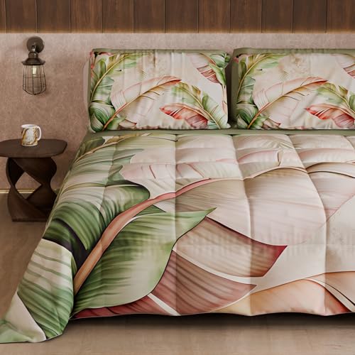 PETTI Artigiani Italiani - Winter Quilt, Winter Duvet, Double Sided Single Quilt Solid Colour and Digital Floral Print 25 191, 100% Microfibre, Made in Italy