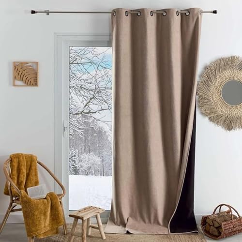 Home Maison Phonic and Semi-Blackout Thermal Curtain 140 x 300 cm Beige with 8 Gun Eyelets Ready to Hang